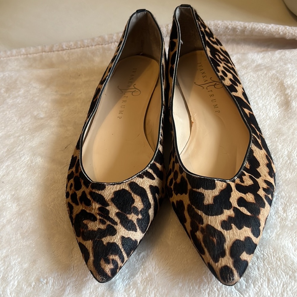 Ivanka Trump Women's "Itchicly" Leopard Print Calf Hair Pointed Ballet Flat